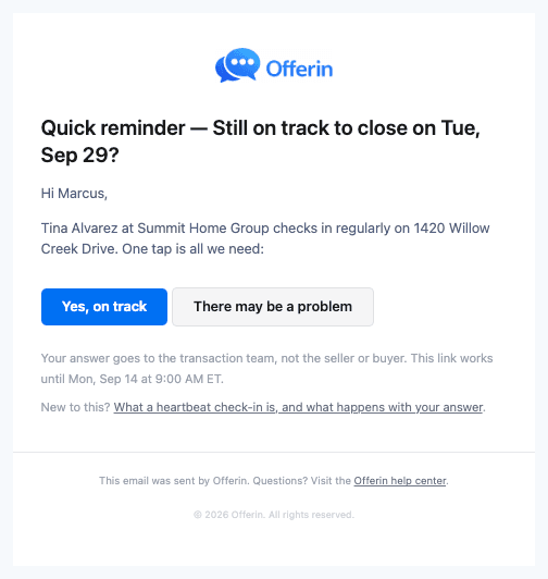 The automatic reminder email a loan officer receives two days later.