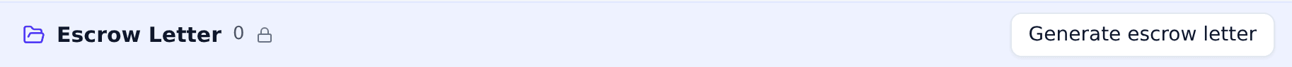 The Escrow Letter folder on the Documents tab before any letter exists, with the Generate escrow letter button.